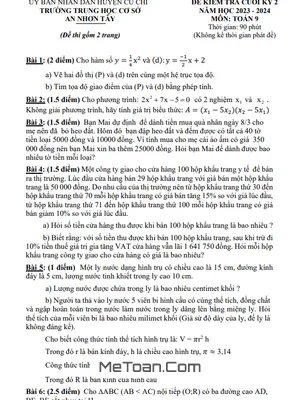 Đề Tham Khảo Cuối Kì 2 Toán 9 Năm 2023 - 2024 Phòng GD&ĐT Củ Chi - TP HCM