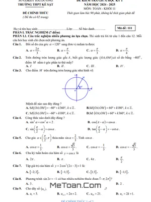 Đề Thi Giữa Kỳ 1 Toán 11 Năm 2024 - 2025 Trường THPT Kẻ Sặt - Hải Dương