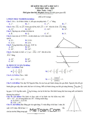 Đề thi giữa kì 1 Toán 7 năm 2024 - 2025 sở GD&ĐT Bắc Ninh