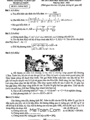 Đề chọn học sinh giỏi Toán 9 năm 2024 - 2025 phòng GD&ĐT Lý Nhân - Hà Nam