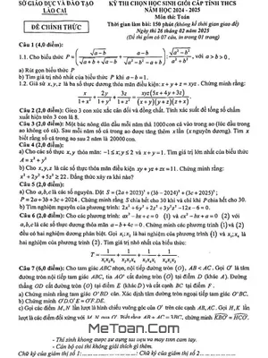Đề thi chọn HSG tỉnh Toán THCS năm 2024-2025 Sở GD&ĐT Lào Cai