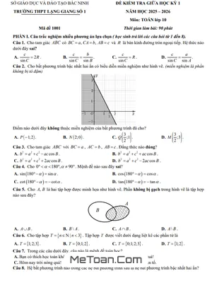 Đề Thi Giữa Học Kỳ 1 Toán 10 Năm 2025 – 2026 Trường THPT Lạng Giang Số 1 – Bắc Ninh