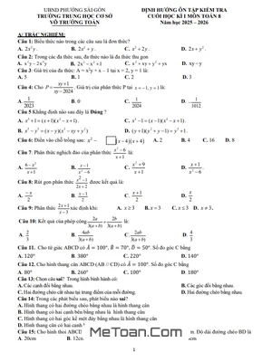 Đề Cương Ôn Tập Cuối Học Kỳ 1 Toán 8 Năm 2025 – 2026 Trường THCS Võ Trường Toản – TP HCM