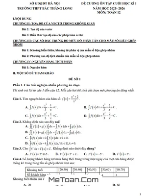 Đề cương ôn tập học kì 1 Toán 12 năm học 2025 - 2026 trường THPT Bắc Thăng Long - Hà Nội