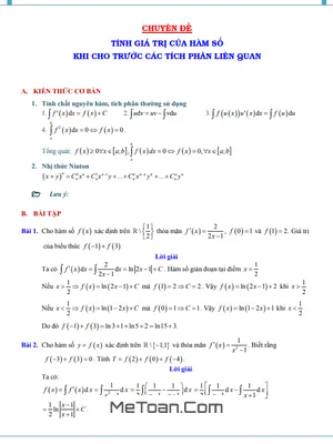 Kỹ thuật tính giá trị hàm số từ tích phân liên quan - Toán 12 Nâng cao