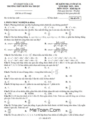 Đề thi học kỳ 2 Toán 10 năm 2023 - 2024 trường THPT Buôn Ma Thuột - Đắk Lắk