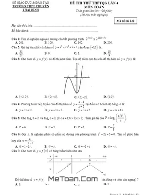 Đề thi thử THPT Quốc gia 2019 môn Toán trường THPT chuyên Thái Bình lần 4