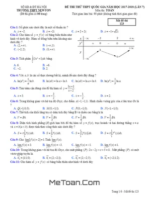 Đề thi thử Toán THPTQG 2018 trường THPT Newton – Hà Nội lần 7 - Có đáp án