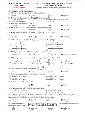 Đề Minh Họa Giữa Kì 1 Toán 10 Năm 2022 - 2023 Trường THPT Hướng Hóa - Quảng Trị