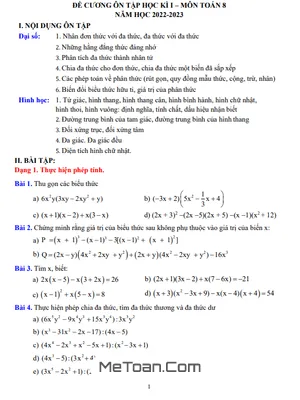 Đề Cương Ôn Tập Kì 1 Toán 8 Năm 2022 - 2023 Trường THCS Thành Công - Hà Nội