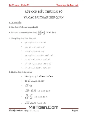 Rút Gọn Biểu Thức Đại Số Và Các Bài Toán Liên Quan Lớp 9