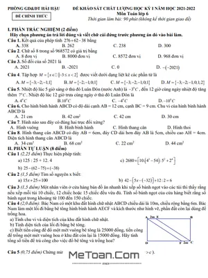 Đề thi học kỳ 1 Toán lớp 6 năm 2021 - 2022 phòng GD&ĐT Hải Hậu - Nam Định