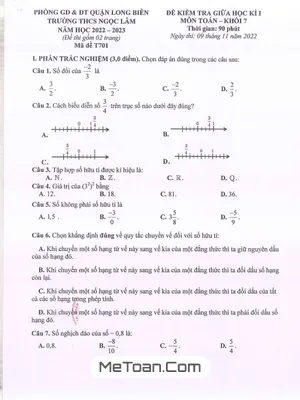 Đề Thi Giữa Kì 1 Toán 7 Năm 2022 - 2023 Trường THCS Ngọc Lâm - Hà Nội