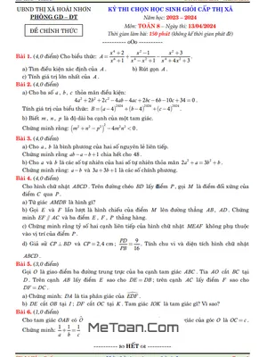 Đề thi học sinh giỏi Toán 8 năm 2023 - 2024 phòng GD&ĐT Hoài Nhơn - Bình Định