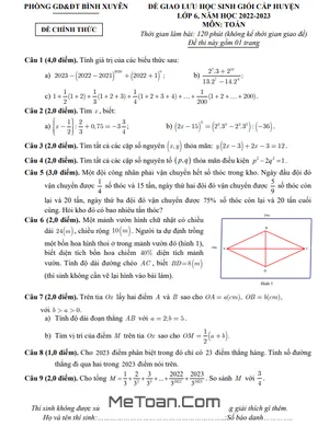 Đề thi Giao lưu HSG Toán 6 năm 2022 - 2023 Phòng GD&ĐT Bình Xuyên - Vĩnh Phúc