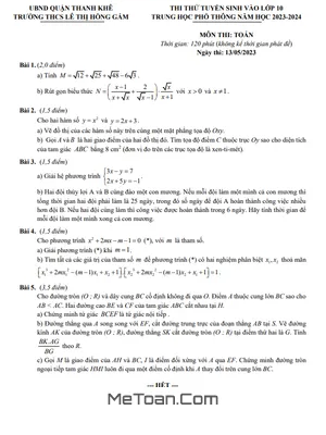 Đề thi thử Toán vào 10 năm 2023 – 2024 trường THCS Lê Thị Hồng Gấm – Đà Nẵng