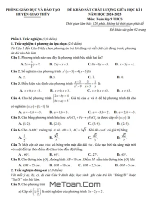 Đề giữa học kì 1 Toán 9 năm 2024 - 2025 phòng GD&ĐT Giao Thủy - Nam Định