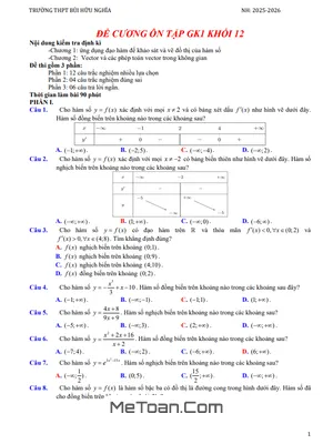 Đề cương ôn tập giữa kì 1 Toán 12 năm 2025 – 2026 trường THPT Bùi Hữu Nghĩa – Cần Thơ
