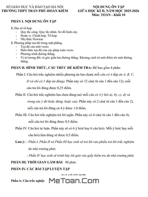 Đề Cương Ôn Tập Giữa Học Kì 2 Môn Toán 10 Năm Học 2025 – 2026 Trường THPT Trần Phú – Hà Nội