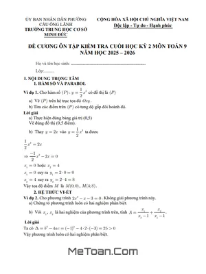 Đề Cương Ôn Thi Toán 9 Cuối Kỳ 2 Tại THCS Minh Đức, TP. Hồ Chí Minh Năm 2025-2026