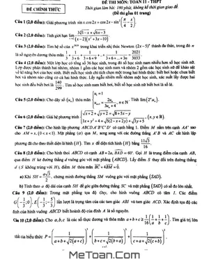Đề thi chọn HSG Toán 11 năm 2020 - 2021 Sở GD&ĐT Vĩnh Phúc