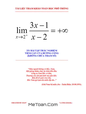 Tuyển Tập 251 Bài Tập Trắc Nghiệm Tiệm Cận Của Đường Cong (Không Tham Số) - Lương Tuấn Đức