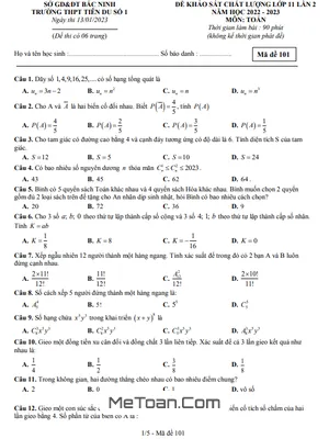 Đề KSCL Toán 11 Lần 2 Năm 2022 - 2023 Trường THPT Tiên Du 1 - Bắc Ninh