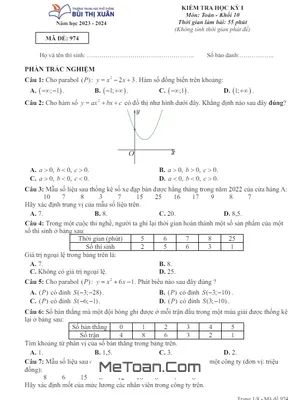 Đề thi học kỳ 1 Toán 10 năm 2023 - 2024 trường THPT Bùi Thị Xuân - TP. HCM