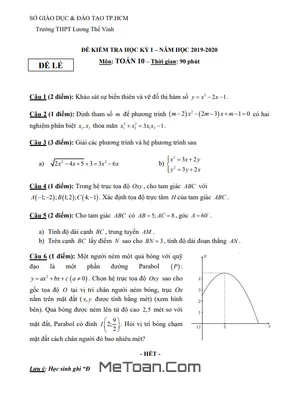 Đề thi HK1 Toán 10 năm 2019 - 2020 trường THPT Lương Thế Vinh - TP.HCM
