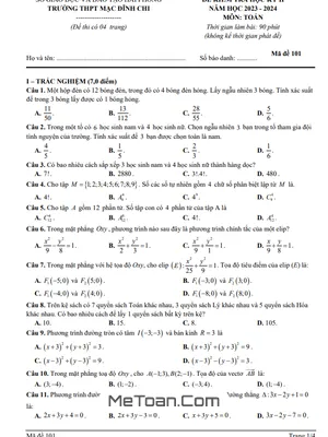 Đề thi học kỳ 2 Toán 10 năm 2023 - 2024 trường THPT Mạc Đĩnh Chi - Hải Phòng
