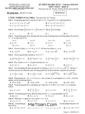 Đề thi HK2 Toán 12 năm 2018 - 2019 trường THPT Nguyễn Công Trứ - TP HCM
