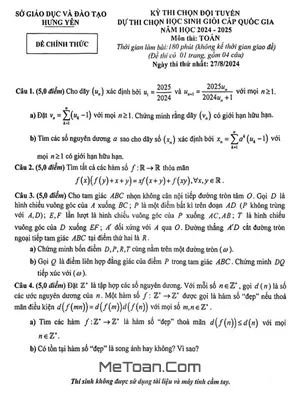 Đề chọn đội tuyển thi HSG QG môn Toán THPT năm 2024 - 2025 sở GD&ĐT Hưng Yên