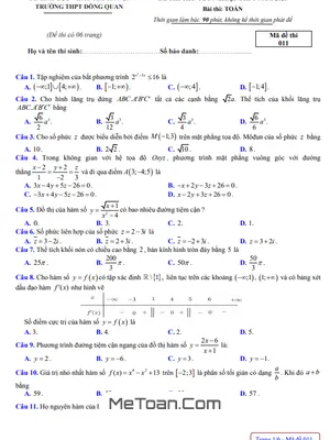 Đề thi thử tốt nghiệp THPT 2021 môn Toán trường THPT Đồng Quan – Hà Nội