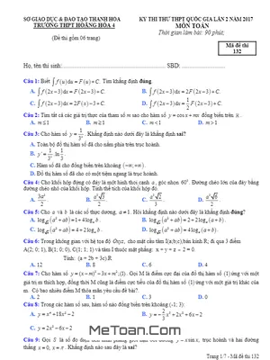 Đề thi thử THPT Quốc gia 2017 môn Toán trường THPT Hoằng Hóa 4 - Thanh Hóa lần 2