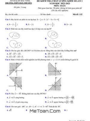 Đề kiểm tra Toán 10 lần 1 năm 2022 – 2023 trường THPT Hàn Thuyên – Bắc Ninh