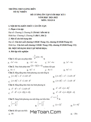 Ôn tập cuối kỳ 1 Toán 8 năm 2021 - 2022 trường THCS Long Biên - Hà Nội