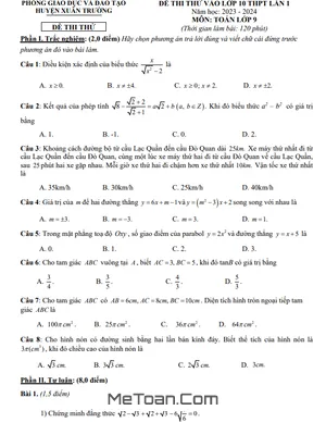 Đề thi thử Toán vào 10 lần 1 năm 2023 – 2024 phòng GD&ĐT Xuân Trường – Nam Định