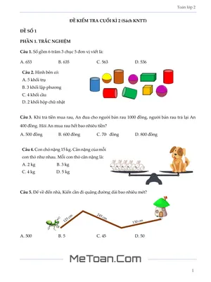 Bộ 5 Đề Thi Cuối Học Kỳ 2 Môn Toán Lớp 2 (Kết Nối Tri Thức)