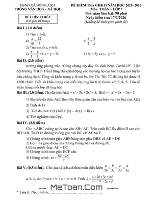 Đề Thi Giữa Học Kì 2 Toán 7 Đông Anh, Hà Nội Năm 2026 Kèm Lời Giải Chi Tiết
