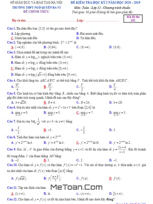 Đề thi HKI Toán 12 năm học 2018 – 2019 trường THPT Ngô Quyền – Hà Nội