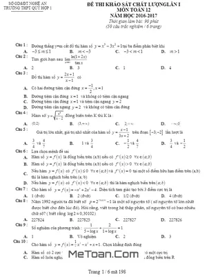 Đề khảo sát chất lượng môn Toán 12 lần 1 - Trường THPT Quỳ Hợp 1, Nghệ An