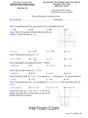 Đề Thi Thử Toán TN THPT 2023 Lần 5 Trường THPT Nông Cống 1 - Thanh Hóa