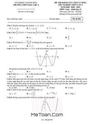 Đề thi thử Toán tốt nghiệp THPT 2021 lần 3 trường Hậu Lộc 4 – Thanh Hóa