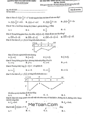 Đề thi thử Toán THPT QG 2019 lần 1 trường Nguyễn Đình Chiểu – Tiền Giang