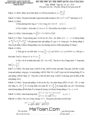 Đề thi thử THPT Quốc gia 2016 môn Toán trường Phùng Khắc Khoan – Hà Nội (có đáp án)