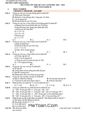 Đề Cương Ôn Tập Giữa Kỳ 1 Toán 10 Năm 2023 - 2024 Trường THPT Khâm Đức - Quảng Nam