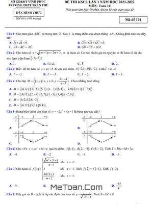 Đề thi KSCL Toán 10 lần 1 năm 2021 – 2022 trường THPT Trần Phú – Vĩnh Phúc