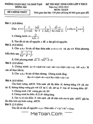 Đề thi HSG Toán 9 năm 2020 - 2021 phòng GD&ĐT Đông Hà - Quảng Trị