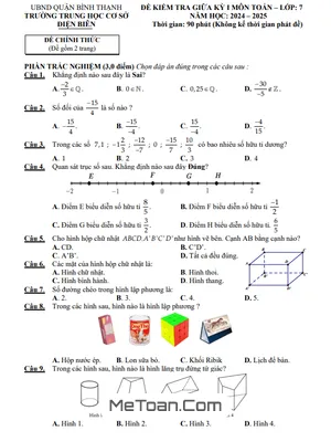 Đề thi giữa kỳ 1 Toán 7 năm 2024 - 2025 trường THCS Điện Biên - TP HCM