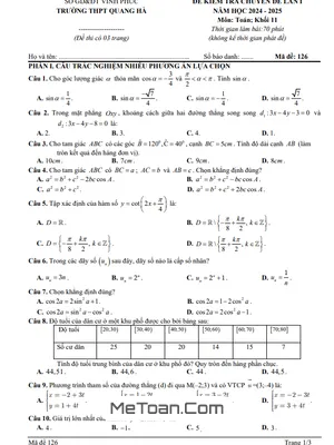 Đề kiểm tra lần 1 Toán 11 năm 2024 - 2025 trường THPT Quang Hà - Vĩnh Phúc